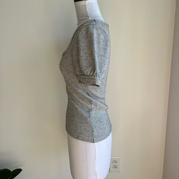 FREE PEOPLE DOUBLE BUBBLE TOP SILVER SCOOP NECK PUFF SLEEVE SWEATER XS - Picture 4 of 8